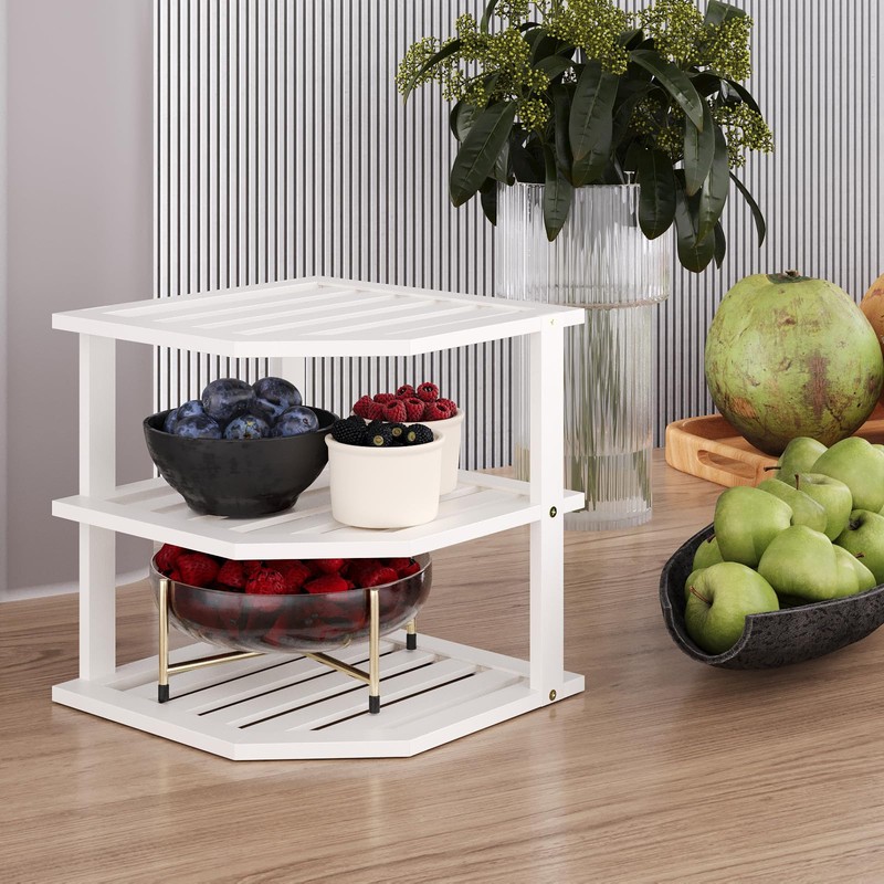 VERTORGAN 3 Tier Bamboo Corner Shelf(2 Pack),Dish Drying Rack,Plate Organizer,Kitchen
