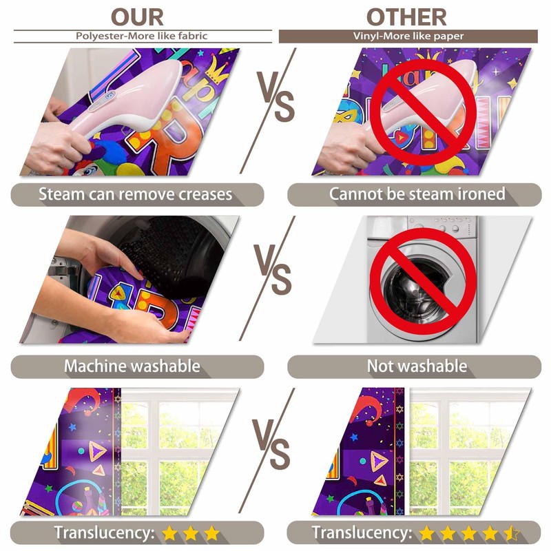 ZTHMOE Fabric 72x43inch Happy Purim Backdrop Jewish Banner
