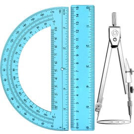 Zonon 3 Pcs Plastic Ruler 6 Inch Protractor Drawing Compass Set, Student Geometry Math Transparent Measuring Tools for Home School Classroom Office Supplies(6 Inch,Blue)