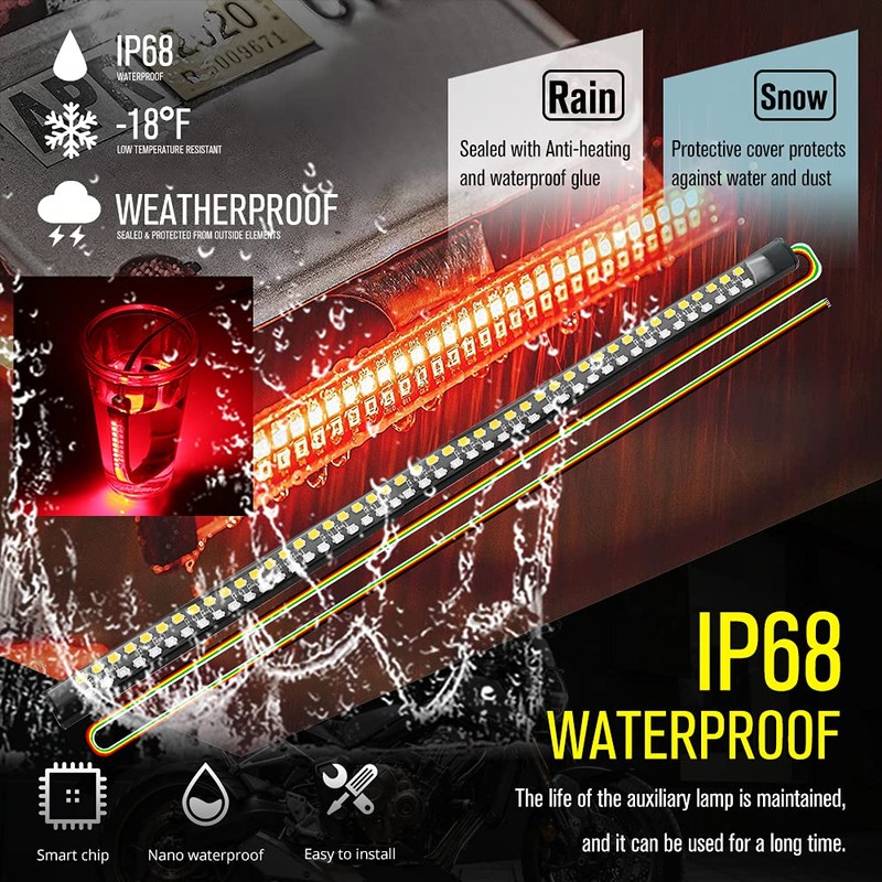 HENLIX 2Pcs 11.8" Motorcycle LED Tail Light Strips 90 LEDs