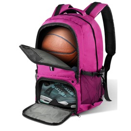 BROTOU Basketball Backpack, Large Basketball Bag with Shoes and Ball Compartment, Soccer Backpacks for Basketball/Volleyball (Pink)