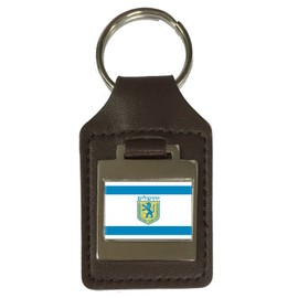 Jerusalem City Israel Flag Leather Keyring, silver