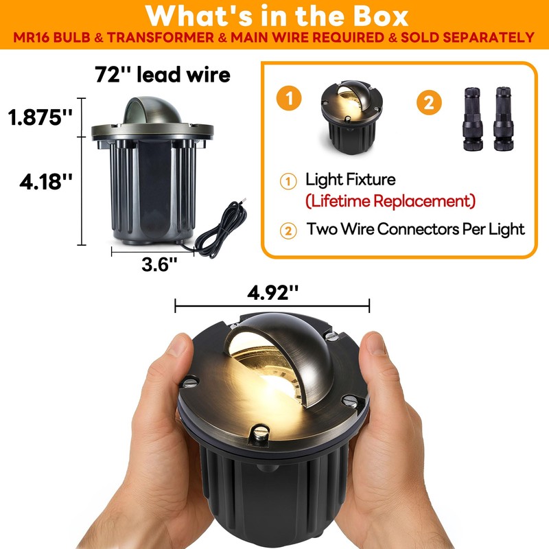 Gardenreet Brass Well Light - Waterproof 12V Ip65 In-Ground Landscape