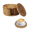 6-Pack Handmade Rattan Coasters with Holder, Modern Farmhouse and Boho