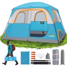 COBIZI 4/6 Person Tent for Camping Waterproof PU-Coated with Removable Rainfly, Hiking - 6 Person  Blue
