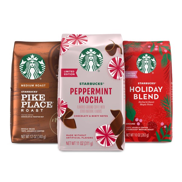 Starbucks Medium Roast & Flavored Ground Coffee – Holiday Variety Pack – Limited Edition – 3 bags total