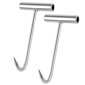 GOLD DEER 2PCS T-Handle Meat Boning Hook Stainless Steel T Hooks T-Shaped Butcher's Hook for Easy Processing for Kitchen Butcher Shop Restaurant BBQ Tool