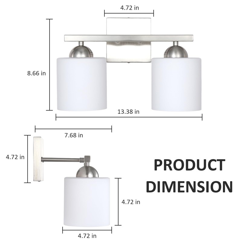 QHANTOMIZE 2 Light Brushed Nickel Vanity Lights for Bathroom, Modern