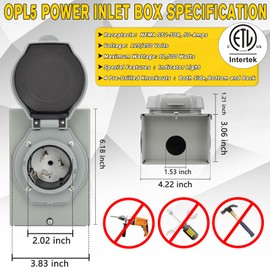 2 Years Warranty, OPL5 50 Amp Generator Cord 25FT and Power Inlet Box (Pre-Drilled),125/250 Volts, STW 6/3+8/1 AWG, NEMA 14-50P to SS2-50R Generator Cord Waterproof Combo Kit, ETL&CSA Listed (25FT)