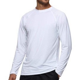 Arcweg Rashguard Men Long Sleeves Diving UV Protection UPF 50+ Elastic Rash Vest Loose Fit Top Swimming Quick Drying Surfing Pool T-Shirt Sports Top Rashie 2XL(EU) White