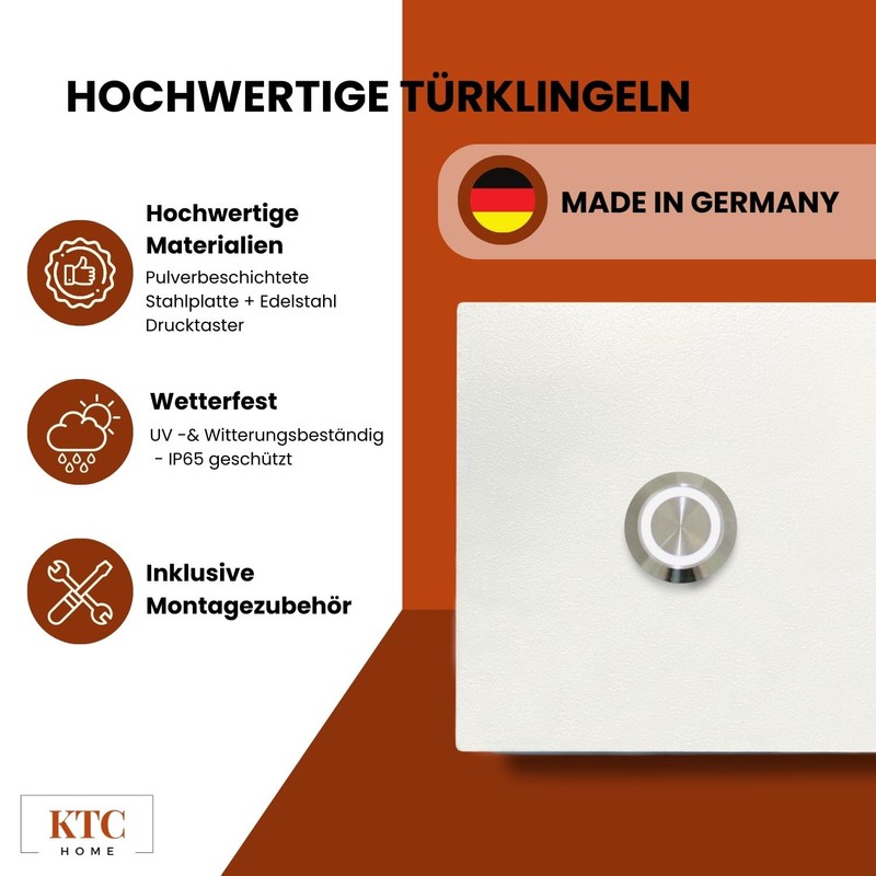 KTC-Home Premium Doorbell Traffic White – LED Push Button White