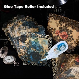 MiyouLuna 60Pcs Gothic Lace Scrapbook Paper, Vintage Ephemera Pack for Scrapbooking, Journaling, Junk Journal Supplies & DIY Crafts, with Glue Tape