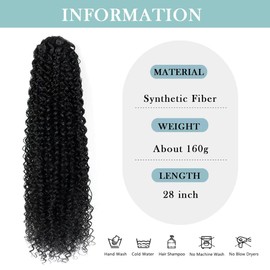 SuCoo Drawstring Ponytail Extension for Women Curly Ponytail Extension Synthetic Hair Natural Wavy Hair Pieces for Daily Use （#1B,28 Inch,160g