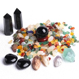 XUQULI Natural Crystal Mixes Obelisks Balls and Pebbles with Colorful Mineral Samples Healing Gemstones for Wedding Decor Creative Gift Great Choice for Home Decoration (Color : Obsidian)