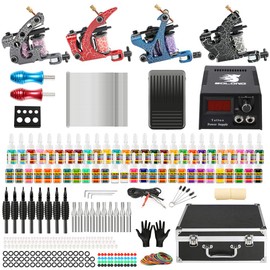 Solong Complete Tattoo Kit 4 Pro Machine Guns 54 Inks Power Supply Foot Pedal Needles Grips Tips Carry Case TK456-US | Solong Tattoo