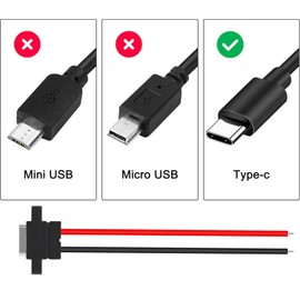 RUNCCI-YUN USB C Female 5V 3A 2-Pin 2-Wire USB C Soldering Panel Socket with PD Function 150 mm 24 AWG Wires, Black Pack of 10