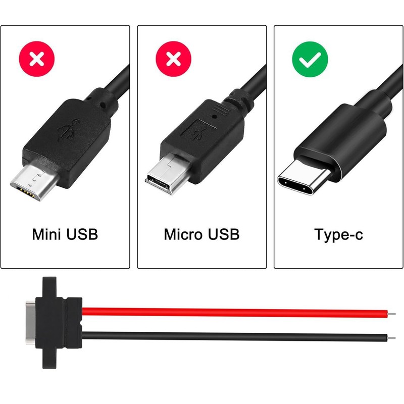 RUNCCI-YUN USB C Female 5V 3A 2-Pin 2-Wire USB C