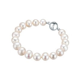 Valero Pearls Women's Pearl Bracelet 925 Sterling Silver with Round Freshwater Cultured Pearl Approx. 9.0-10.0 mm
