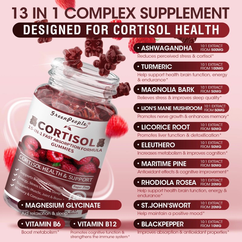 GreenPeople 2x Cortisol Ashwagandha L-Theanine Relieve Stress, Adrenal Support Supplement