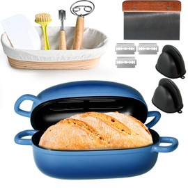 Dutch Oven for Bread Baking - 2.5QT Bread Pans for Homemade Bread Cast Iron Bread Pan With Banneton Bread Proofing Basket & Baking Supplies, Dutch Oven Loaf Pan with Lid for Homemade Breadmaking