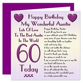Auntie 60th Happy Birthday Card - Lots Of Love To The Best Auntie In The World - 60 Today