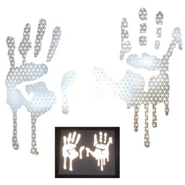 customTAYLOR33 High Intensity Grade Reflective Bloody/Dripping Hands Decals for Helmets, Windscreens, Rear Windows, Bumper Stickers (3 inches Height, White/Silver/Chrome)