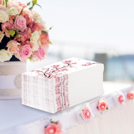 100 Pcs Cherry Blossom Paper Napkins 3 Ply Watercolor Pink Floral Disposable Absorbent Hand Towels Spring Flowers Guest Napkins for Seasonal Wedding Lunch Dinner Bathroom Kitchen Supplies Decorations