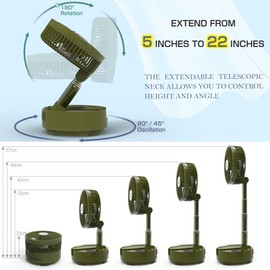 xumemall Foldable Oscillating Pedestal Fan with Remote, 8" USB C Rechargeable 20000mah Battery Powered Fan with LED Colorful Lights, Portable Floor Fan Camping Fan Table Fan for Home Travel Green