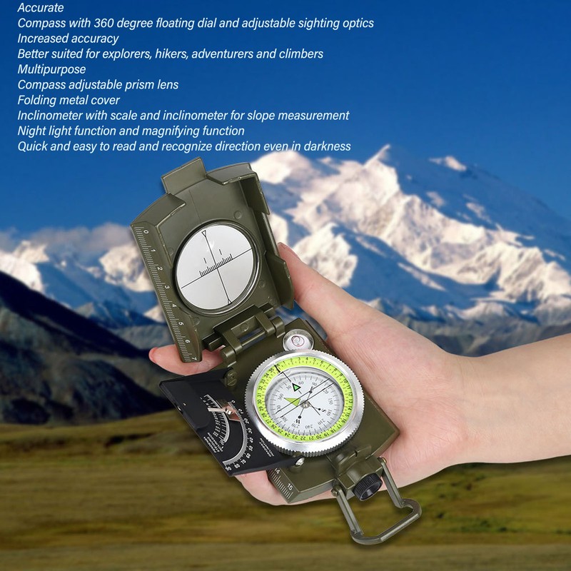 Compass Multifunctional Accurate Waterproof Hand Held Metal Compass for Hiking