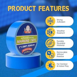 Pickleball Court Tape for Temporary Boundary Lines, 2 Inch Marking Kit for Indoor Outdoor Practice Courts and Driveways