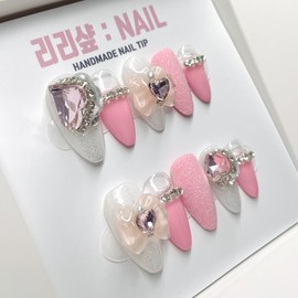 Sweet Pink Sugar Handmade Nail Tips - Short Ballerina / 달달한 핑크슈가 수제네일팁 - 숏발레리나