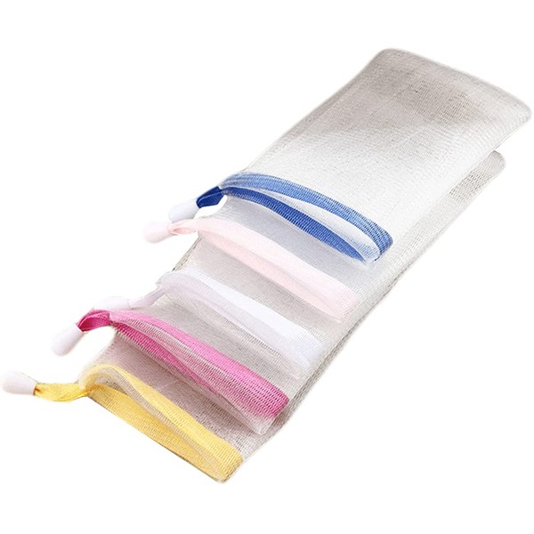 LAVALINK Soap Exfoliating Mesh Bag Hanging Nylon Soap Mesh Bag Interlocking Grip Net for Foaming Cleaning Bath Soap Net 5 Pieces Random Colour