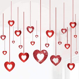 EHIOG Valentine's Day Decoration, Heart Decoration, Heart Glitter Red Garland, Hanging Heart Swirl Valentine's Day Ceiling Hangings Decorations, for Valentine's Day, Wedding Anniversary, Engagement