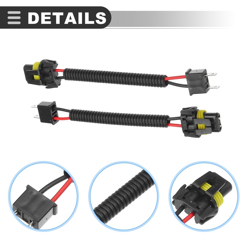 Motoforti Universal Wire Harness Headlight, Plastic Metal, Black, 2 Pcs