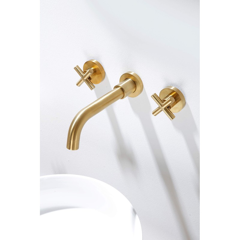 SITGES Gold Bathroom Faucet, Double Handle Wall Mount Bathroom Sink