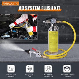 PARAOUTIL Car AC Flush Kit Car Air Conditioning Pipe Cleaning Kit with 220 PSI Pressure Gauge and Hose Flush Canister Kit for Air Conditioning Lines Fuel Lines Condenser Evaporator