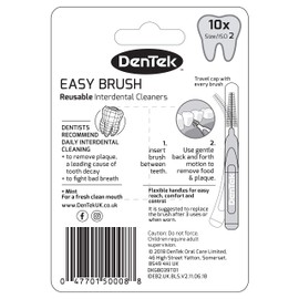 DenTek Easy Brush Interdental Brushes, ISO2/0.5mm for removing food and plaque between teeth. 10 Pack