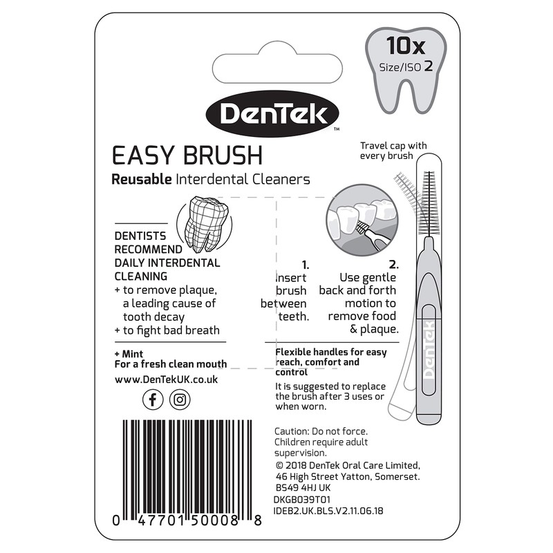 DenTek Easy Brush Interdental Brushes, ISO2/0.5mm for removing food and