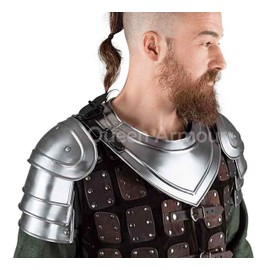 Queen Armour Medieval Iron Gorget Spaulders Arm Shoulder Set Armor Shoulder Knight Armor Crusader Costume Leather Armor Knight Helmet Chest Plate LARP Silver