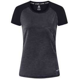 MoFiz Women's Athletic Short-Sleeved Running T-Shirts Lightweight Quick Dry Workout Training Yoga Crewneck Tops Black Grey 2XL