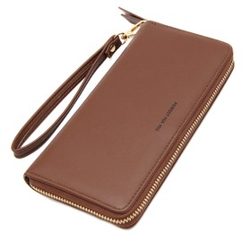 VOCUS Womens Wallet RFID Blocking Zip Around Wallet PU Leather Large Travel Long Purse Credit Card Holder with Wristlet,Navy Blue,Large Capacity,Classic