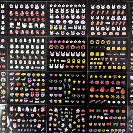 Lifextol 30 Sheets Kid Nail Stickers Charms for Fake Nail Design, Rabbit Stickers Decals for Press Nails Decor, White Flower Fingernail Art Sticker Nails Art Supplies, Child Self-Adhesive Gel Sticker