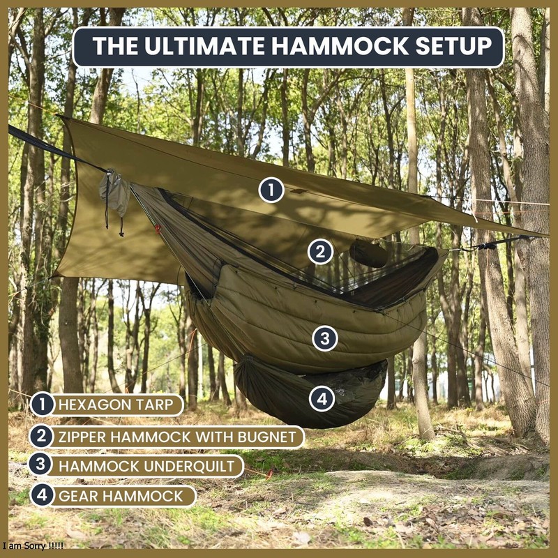 Onewind 11ft Camping Hammock with Mosquito Net and Structure Ridgeline,