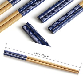 AOOSY 5-Pair Reusable Chopsticks,Natural Bamboo Chopsticks Classic Japanese Chop Sticks Gift Set, Dishwasher Safe,8.8 Inch/22.5cm(Blue Wave Chopsticks with box)