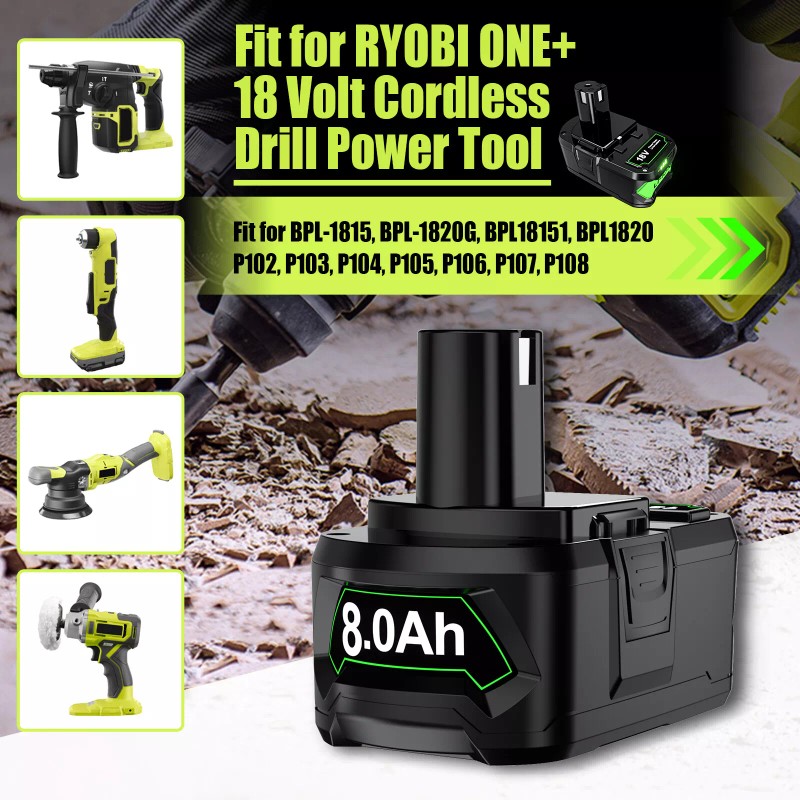 For Ryobi 2pack 8.0Ah For RYOBI P108 18V One Plus
