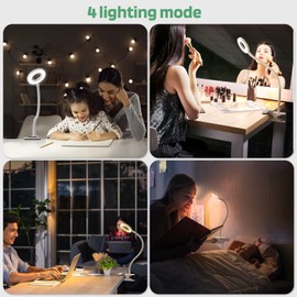 GLORIOUS-LITE LED Clip on Light, 36 LED Reading Light, 4 Modes Book Light, 360° Rotation Gooseneck Reading Lamp, Eye-Caring Clip on Lamp for Bed, Desk,Computer, Headboard, Dorm Room(White)