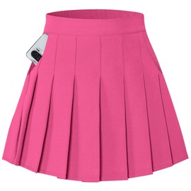 SANGTREE Women Hot Pink Pleated Tennis Skirts, High Waist Skater Mini Short Skort Skirt for Y2K Style Women, Rose Red, US XL