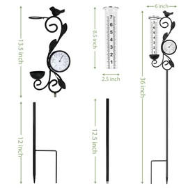 Rain Gauge Outdoor Garden Decor,Indoor Outdoor Thermometer of 32" Garden Statue,7" Capacity Rain Gauge Replacement Tube Glass for Outdoor Decor,Outside Thermometer Outdoor Temperature for Patio Decor