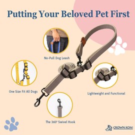 CROWN KONI Dog Leash - 15mm Grey：360° Tangle-Free, Heavy Duty Strong Nylon, Retractable, and Hands-Free Design Crossbody, Hand-held & Waist Leash, Outdoor Easy Walk Dog Leash (Small and Medium Dog)