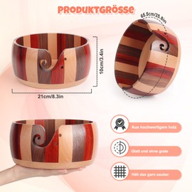 Coopay Super Large Yarn Bowl for Crocheting, 21 x 21 x 10 cm Colourful Knitting Bowl for Knitting and Crochet Projects, Handmade Large Wool Bowl with Holes for Wool, Wooden Yarn Bowl